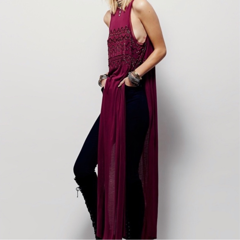 Free People Beaded Maxi Shirt Dress